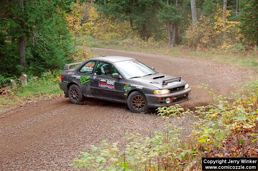 Jordan Locher / Tom Addison Subaru Impreza 2.5RS loops it on SS3, Bob Lake S-N I.