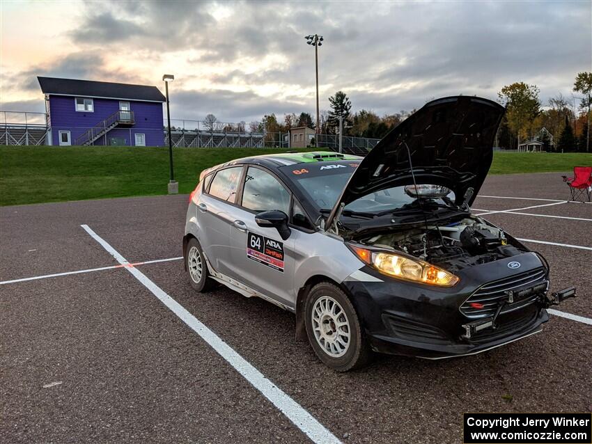 Paul Dickinson / Alison LaRoza Ford Fiesta at service in L'Anse on day two of the event.