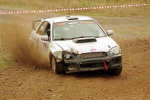 Dylan Murcott / Boyd Smith Subaru WRX STi limps through SS9, Silver-Arvon I, with a flat tire.