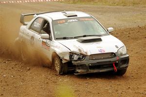 Dylan Murcott / Boyd Smith Subaru WRX STi limps through SS9, Silver-Arvon I, with a flat tire.