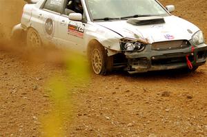 Dylan Murcott / Boyd Smith Subaru WRX STi limps through SS9, Silver-Arvon I, with a flat tire.