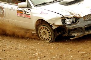 Dylan Murcott / Boyd Smith Subaru WRX STi limps through SS9, Silver-Arvon I, with a flat tire.