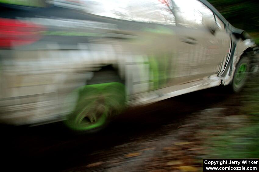 Ken Block / Alex Gelsomino Subaru WRX STi leaves the start of SS15, Marquette Mountain.