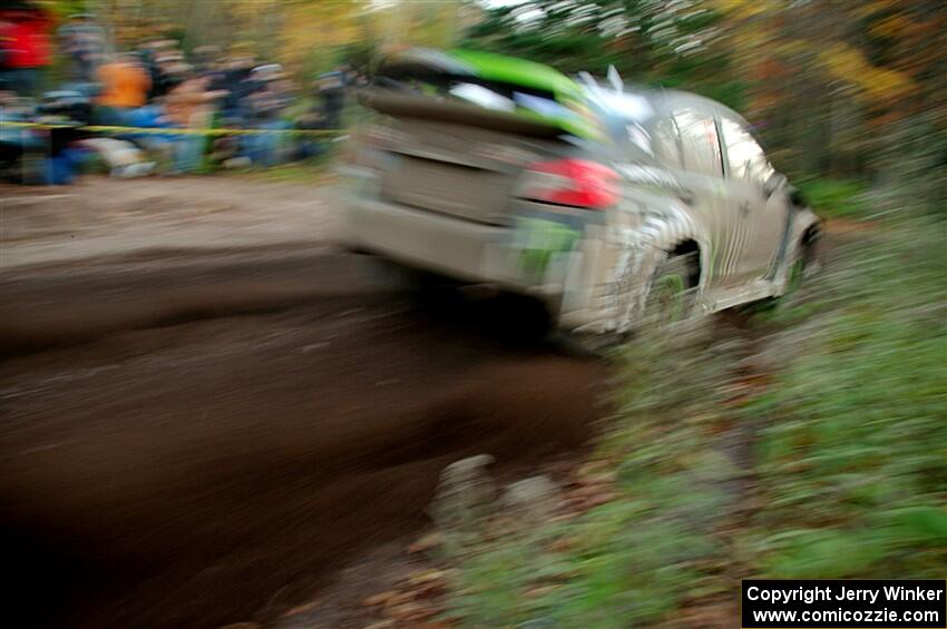 Ken Block / Alex Gelsomino Subaru WRX STi leaves the start of SS15, Marquette Mountain.