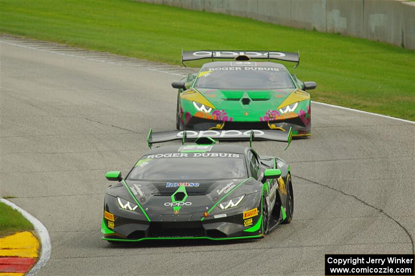 Victor Gomez IV's and Leo Lamelas' Lamborghini Huracán LP 620-2 Super Trofeo EVOs