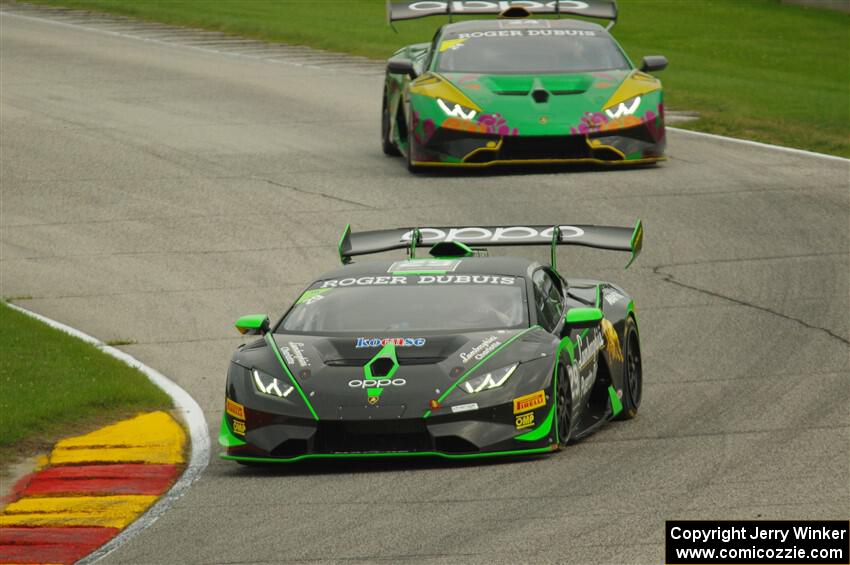 Victor Gomez IV's and Leo Lamelas' Lamborghini Huracán LP 620-2 Super Trofeo EVOs