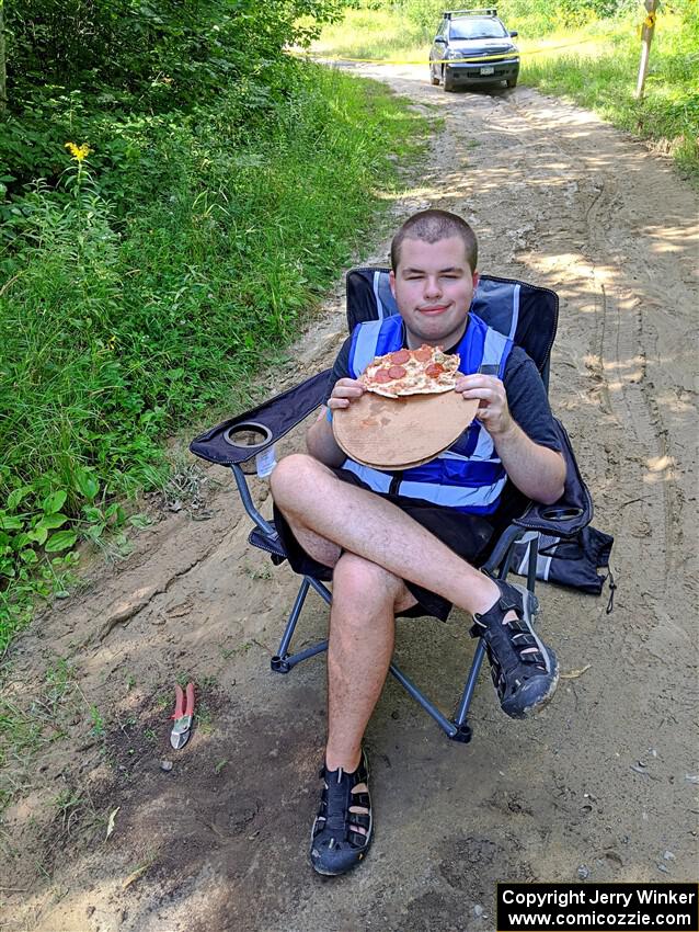 Grilled pizza while awaiting the start of SS5, Crossroads II.