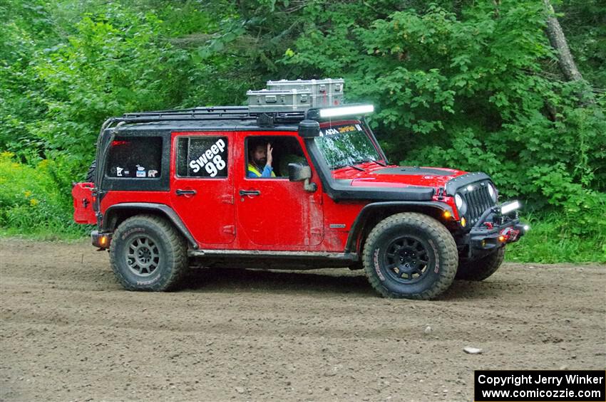 A Jeep Wrangler sweeps SS5, Crossroads II.