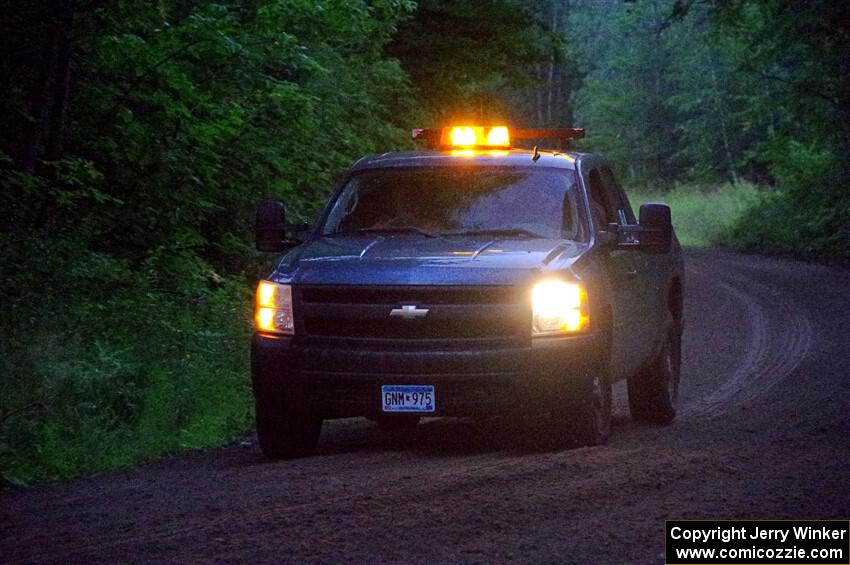 A Chevy Silverado sweeps SS8, Refuge II.