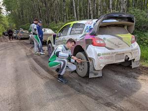 Patrick Gruszka / Florian Barral Mitsubishi Mirage RS prior to the start of SS11, Anchor Hill NB.