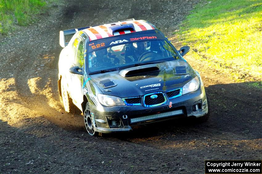 Matt James / Jackie James Subaru Impreza limps through SS16, Soo Pass East II, with a right-front flat.