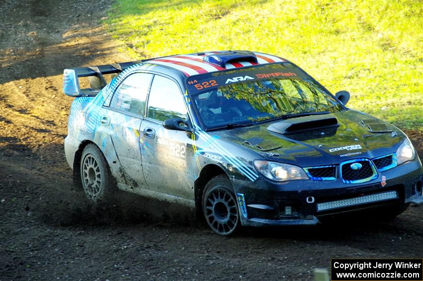 Matt James / Jackie James Subaru Impreza limps through SS16, Soo Pass East II, with a right-front flat.