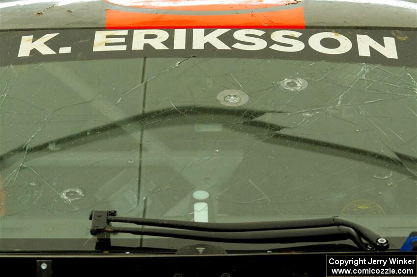 The windshield of Kevin Eriksson's FC1-X in the paddock.