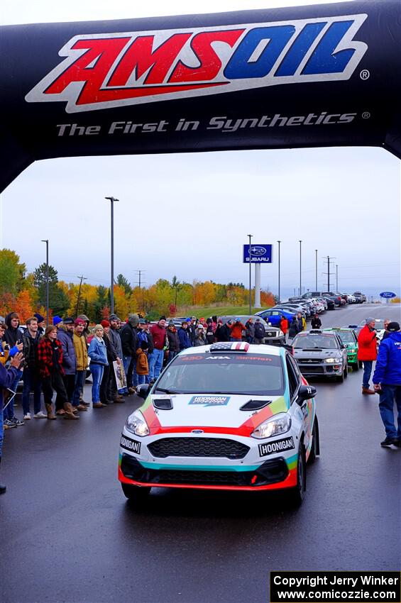 Lucy Block / Michelle Miller Ford Fiesta Rally3 leaves the ceremonial start.