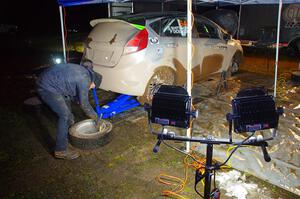 Paul Dickinson / Dylan Whittaker Ford Fiesta at service in Sidnaw after day one.