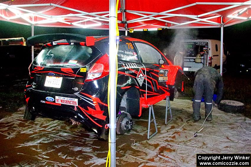 Dave Wallingford / Leanne Junnila Ford Fiesta R5 at service in Sidnaw after day one.