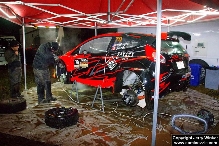 Dave Wallingford / Leanne Junnila Ford Fiesta R5 at service in Sidnaw after day one.