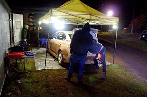 Jamey Randall / Geoff Youngdahl Subaru WRX at service in Sidnaw after day one.