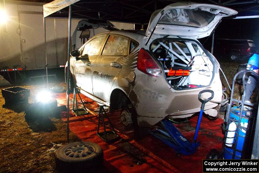 Nick Allen / Alison LaRoza Ford Fiesta ST at service in Sidnaw after day one.