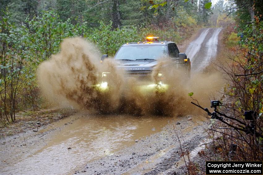 A Ford F-250 Super Duty pickup sweeps SS9, Nestoria-Herman.