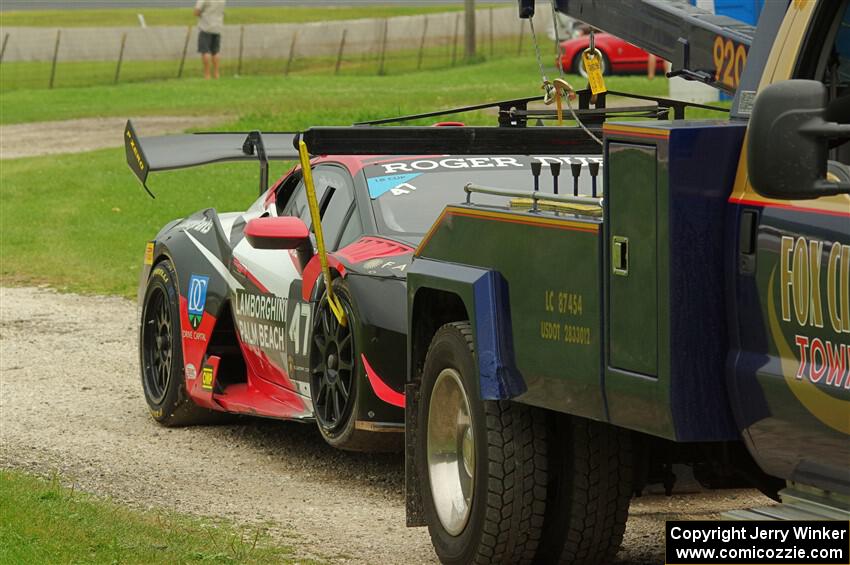 Mark Kvamme / Terry Olson Lamborghini Huracán LP 620-2 Super Trofeo EVO is towed off the track.