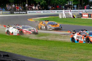 Wesley Slimp / Tyler Hoffman and Mo Dadkhah / Cole Loftsgard Lamborghini Huracán LP 620-2 Super Trofeo Evo2s go off at turn 6.