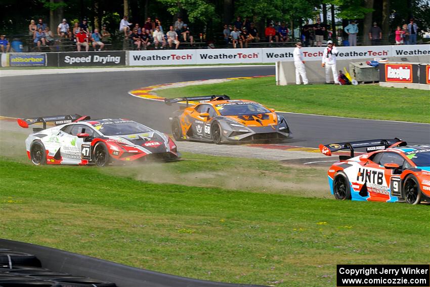 Wesley Slimp / Tyler Hoffman and Mo Dadkhah / Cole Loftsgard Lamborghini Huracán LP 620-2 Super Trofeo Evo2s go off at turn 6.