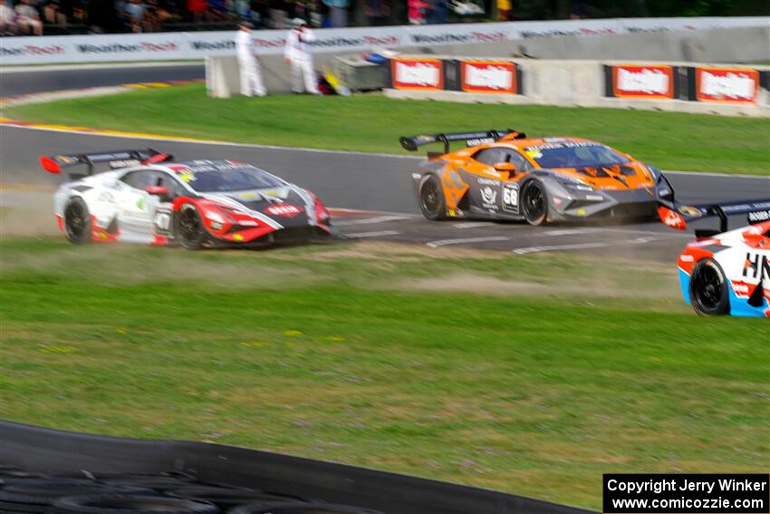 Wesley Slimp / Tyler Hoffman and Mo Dadkhah / Cole Loftsgard Lamborghini Huracán LP 620-2 Super Trofeo Evo2s go off at turn 6.