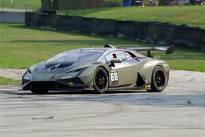 A.J. Muss / Lane Vacala Lamborghini Huracán LP 620-2 Super Trofeo Evo2 spins and stalls at turn 6.