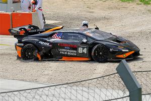 Ryan Norman's Lamborghini Huracán LP 620-2 Super Trofeo Evo2 goes off at turn 12.