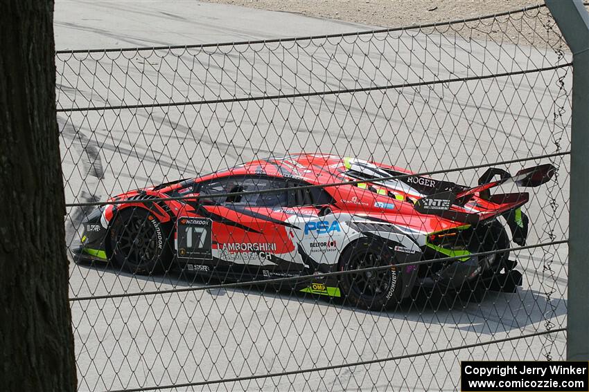 Tiger Tari's Lamborghini Huracán LP 620-2 Super Trofeo Evo2 goes off at turn 12.