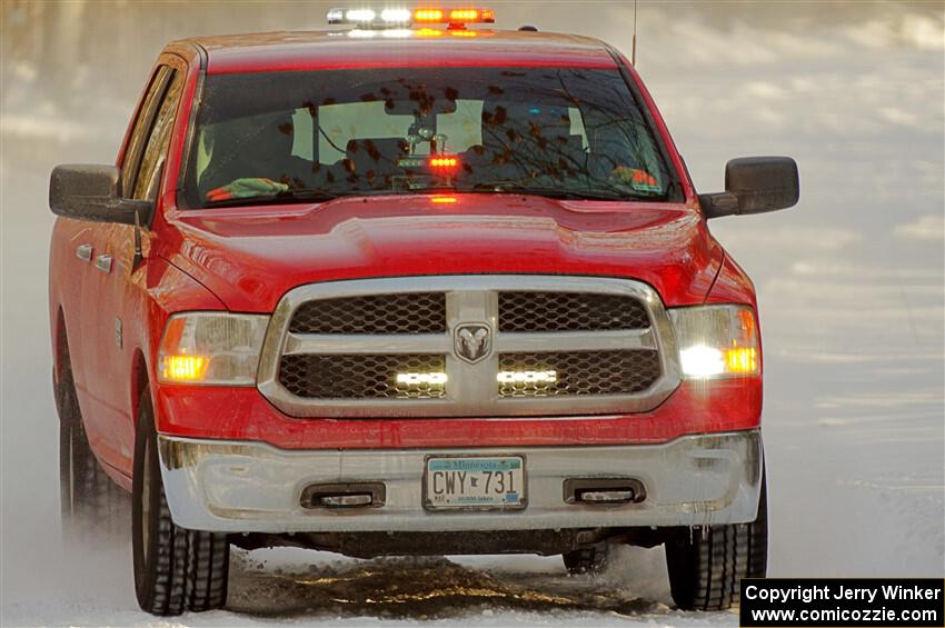 A Dodge Ram 1500 pickup sweeps SS2.