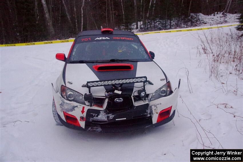 Jason Cook / Maggie Tu Subaru WRX crashed out of the event on SS3.