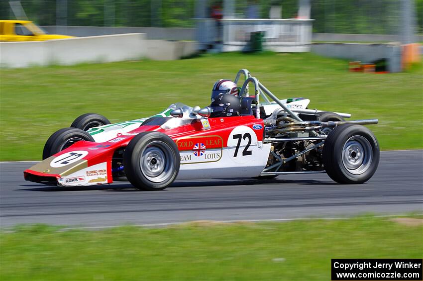 Murray Burkett's Chinook Mk IX Formula Ford passes Nicole Schellekens'  Lotus 61MX Formula Ford