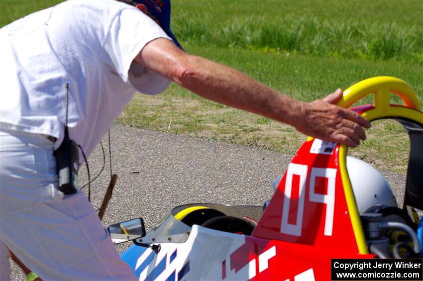 Mia Schellekens' Reynard 84F Formula Ford is pushed off track.