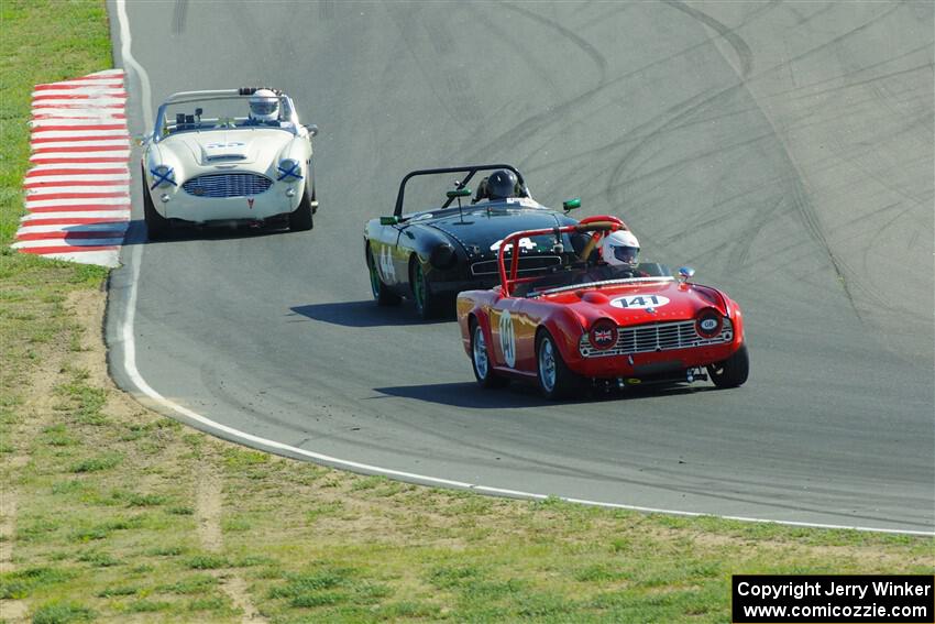 Greg Thompson's Triumph TR-4, Jeff Edington's MGB and Steve Rixen's Austin Healey 100-6