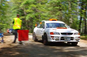 Richard Donovan / Greg Donovan Subaru Impreza leaves the start of SS1, Parkway I.