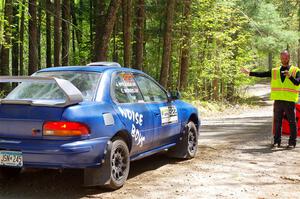 Corey Morris / Josh Nykanen Subaru Impreza leaves the start of SS1, Parkway I.