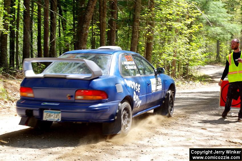 Corey Morris / Josh Nykanen Subaru Impreza leaves the start of SS1, Parkway I.