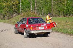 Levi Johnson / Matt Nykanen BMW 325e at the finish of SS6, Spur 2 Cutoff II.