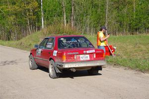 Levi Johnson / Matt Nykanen BMW 325e at the finish of SS6, Spur 2 Cutoff II.