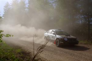 John Farrow / Peter Farrow Subaru WRX at the finish of SS6, Spur 2 Cutoff II.