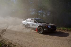 John Farrow / Peter Farrow Subaru WRX at the finish of SS6, Spur 2 Cutoff II.