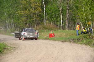 John Farrow / Peter Farrow Subaru WRX at the finish of SS6, Spur 2 Cutoff II.