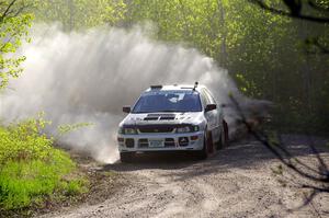 Aidan Hicks / John Hicks Subaru Impreza Wagon at the finish of SS6, Spur 2 Cutoff II.