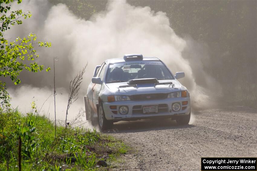 Tyler Matalas / Dustin Sharkozy Subaru Impreza LX at the finish of SS6, Spur 2 Cutoff II.