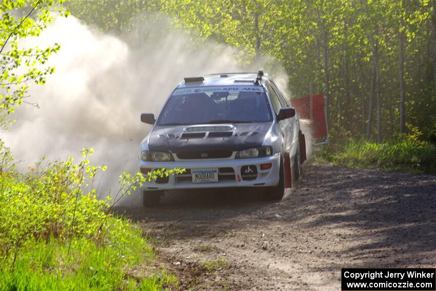 Aidan Hicks / John Hicks Subaru Impreza Wagon at the finish of SS6, Spur 2 Cutoff II.