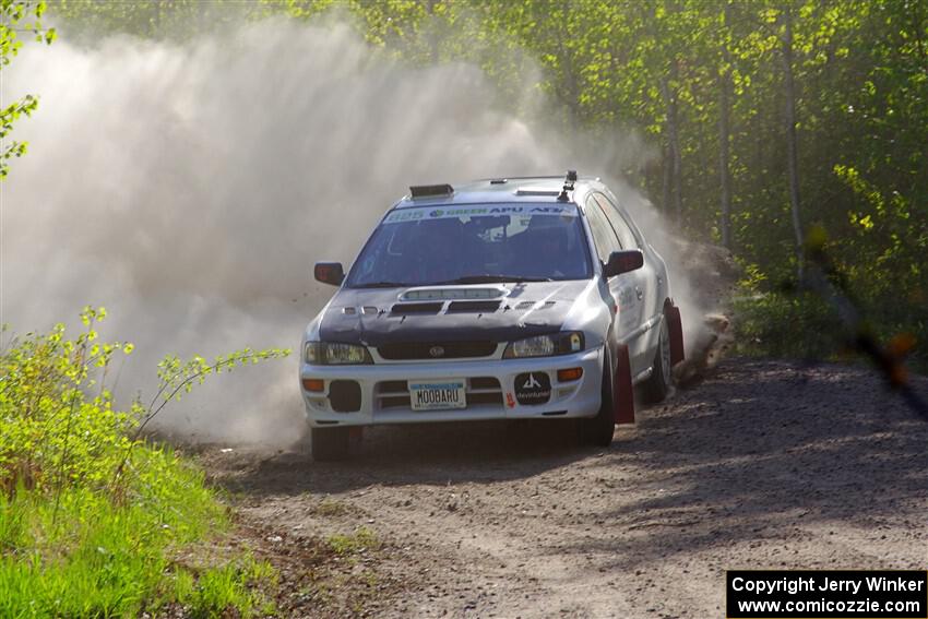 Aidan Hicks / John Hicks Subaru Impreza Wagon at the finish of SS6, Spur 2 Cutoff II.