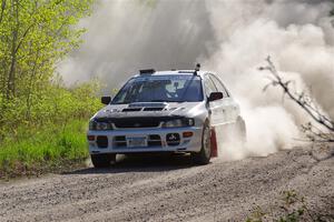 Aidan Hicks / John Hicks Subaru Impreza Wagon at the finish of SS6, Spur 2 Cutoff II.