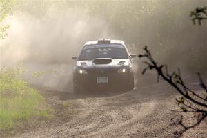 Matt James / Jackie James Subaru Impreza at the finish of SS6, Spur 2 Cutoff II.